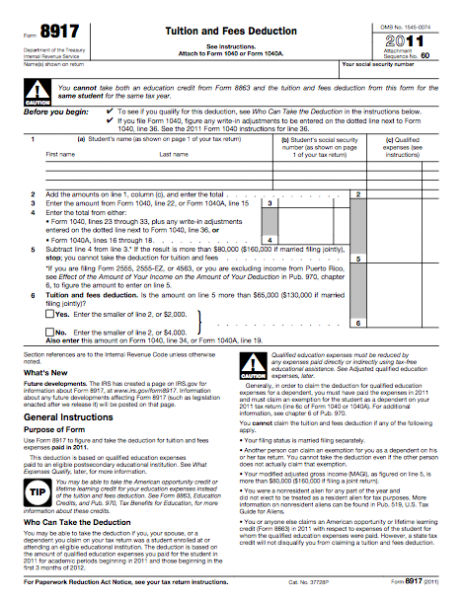 Form 8917 - Tuition And Fees Deduction 